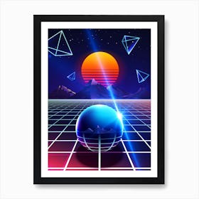 Neon sunset, mountains and sphere [synthwave/vaporwave/cyberpunk] — aesthetic neon retrowave poster Art Print