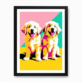 'Great Pyrenees Pups', This Contemporary art brings POP Art and Flat Vector Art Together, Colorful Art, Animal Art, Home Decor, Kids Room Decor, Puppy Bank - 60th Art Print