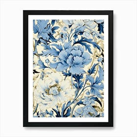 Blue And White Floral Wallpaper Art Print