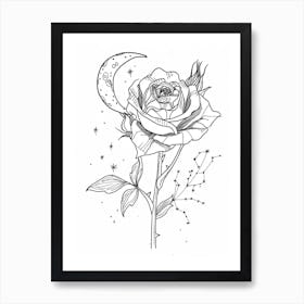 Roses And The Moon Line Drawing 1 Art Print