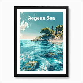 Aegean Sea Crystal Clear Sea Digital Travel Illustration Art Print