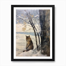 Vintage Winter Animal Painting Fox 3 Art Print