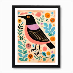 Pink Scandi Blackbird 3 Art Print