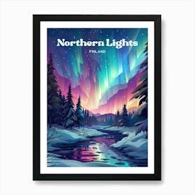 Northern Lights Finland Green Lights Digital Travel Art Art Print