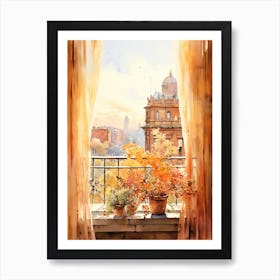 Window View Of Milan Italy In Autumn Fall, Watercolour 2 Art Print