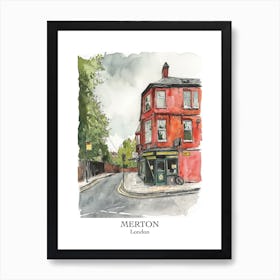 Merton London Borough   Street Watercolour 3 Poster Art Print