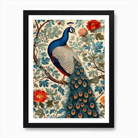 Floral Cream Vintage Peacock Wallpaper 1 Art Print