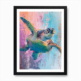 Colourful Sea Turtle Exploring The Ocean Textured Painting 4 Art Print