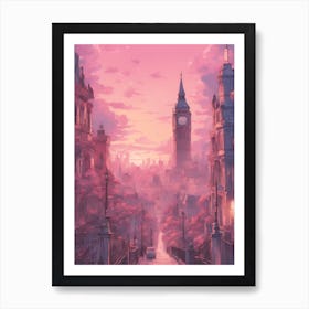 Pink Evening London Skyline Street Calm Chilled Night Art Print
