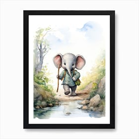 Elephant Painting Hiking Watercolour 3 Art Print