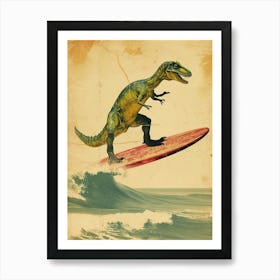 Vintage Baryonyx Dinosaur On A Surf Board              1 Art Print