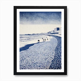 Linocut Of Broadstairs Beach Kent 2 Art Print