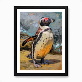 African Penguin Floreana Island Oil Painting 3 Art Print