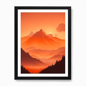 Misty Mountains Vertical Composition In Orange Tone 172 Art Print