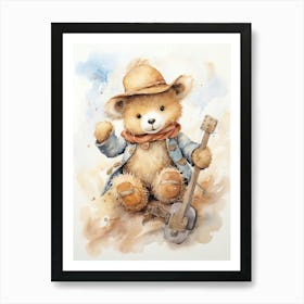 Explorer Teddy Bear Painting Watercolour 1 Art Print