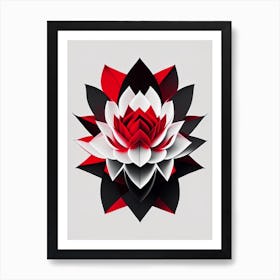 Red Lotus Black And White Geometric 2 Art Print