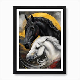 Black And White Horses Art Print