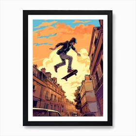 Skateboarding In Paris, France Drawing 2 Art Print