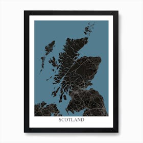 Scotland Black Blue Map Art Print