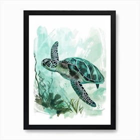 Sea Turtle Turquoise Illustration 4 Art Print