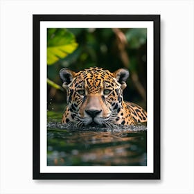 Jaguar Swimming In Water Art Print