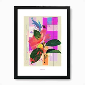 Camellia 3 Neon Flower Collage Poster Art Print