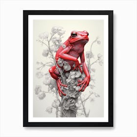 Red Tree Frog Botanical Realistic 4 Art Print