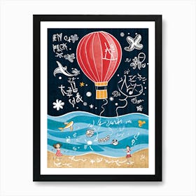 Cartoon Illustration Of A Vibrant Helium Balloon Embellished With Playful Designs Of Children At A (4) Art Print