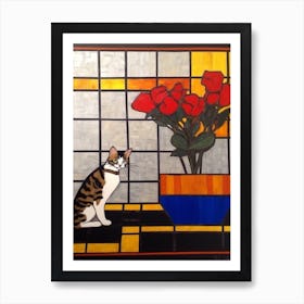 Bouvardia With A Cat 3 De Stijl Style Mondrian Poster