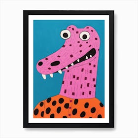 Pink Polka Dot Alligator 3 Art Print