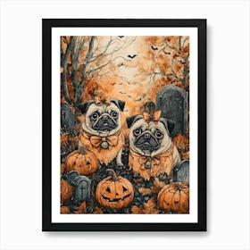 Halloween Pugs Watercolor 8 Art Print