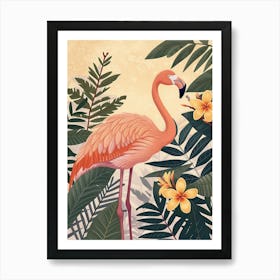 Andean Flamingo And Frangipani Minimalist Illustration 1 Art Print
