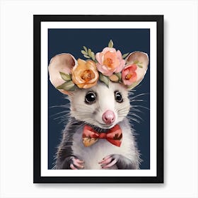 Baby Opossum Flower Crown Bowties Woodland Animal Nursery Decor (2) Result Art Print