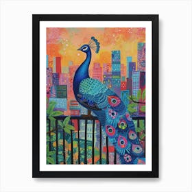 Peacock & The City Illustration 3 Art Print