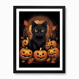 Cat With Pumpkins 2 Art Print
