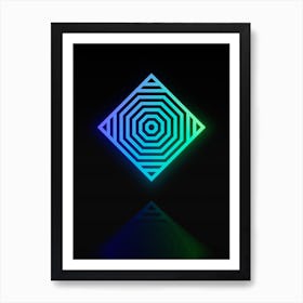 Neon Blue and Green Abstract Geometric Glyph on Black n.0305 Art Print