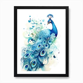 Peacock Watercolor Painting Art Print