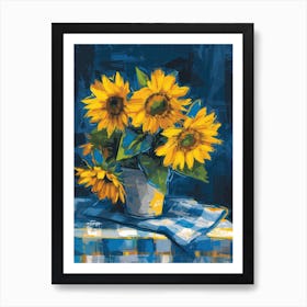 Sunflowers Flowers On A Table   Contemporary Illustration 4 Art Print