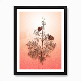 Mediterranean Cypress Vintage Botanical in Peach Fuzz Hishi Diamond Pattern n.0341 Art Print