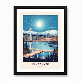 Winter Night  Travel Poster Vancouver Canada 2 Art Print