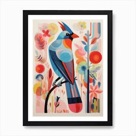 Colourful Scandi Bird Cardinal 1 Art Print