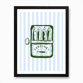 Green Sardines Striped Kitchen Poster Art Print