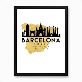 Barcelona Spain Silhouette City Skyline Map Art Print