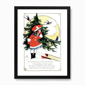 Little Girl With Sled And Christmas Quotes Art Print