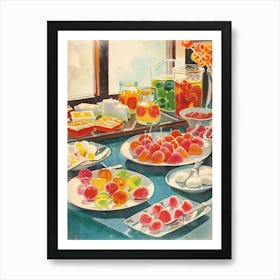 Jelly Dessert Platter Vintage Cookbook Style Illustration Art Print