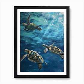 Sea Turtles Underwater Painting Style 6 Art Print