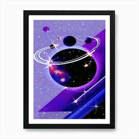 Solar System In Space Retro  Art Print
