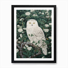 Ohara Koson Inspired Bird Painting Snowy Owl 3 Art Print