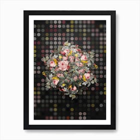 Vintage Common Rose of India Flower Wreath on Dot Bokeh Pattern n.0478 Art Print