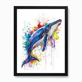 Blue Whale Colourful Watercolour 1 Art Print